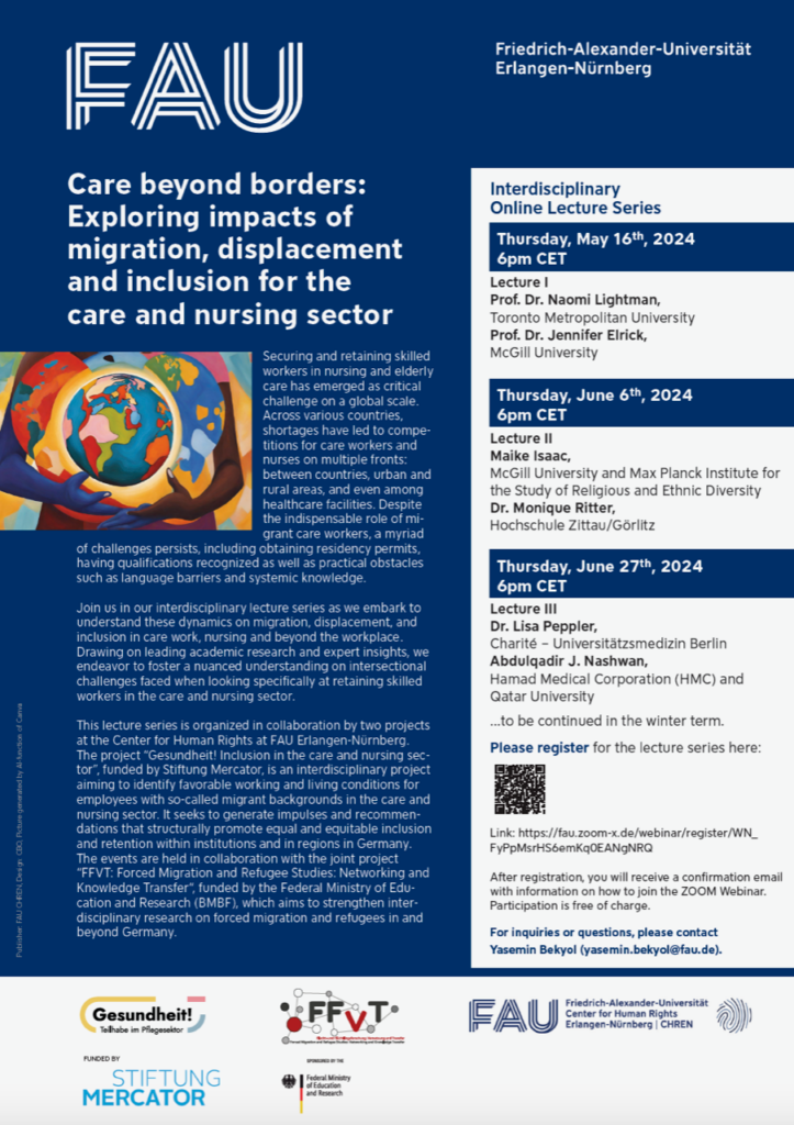 Flyer zur Veranstaltung: Care beyond borders: Exploring impacts of migration, displacement and inclusion for the care and nursing sector